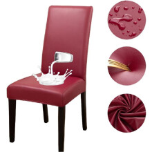 Esszimmerstuhlhussen-Set (2 Stück), wasserdichte Stuhlhussen aus PU-Leder, abnehmbare und waschbare Küchentisch-Sitzbezüge (Rot)