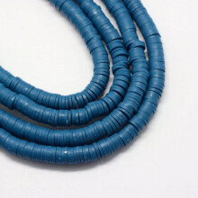 Strang handgefertigte Polymer-Tonperlen, Scheiben-/flache runde Heishi-Perlen, Stahlblau, 4 x 1 mm, Loch: 1 mm, 380–400 Stück/Strang, 45 cm (17,7