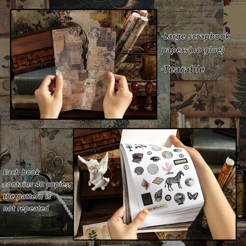 Χαρτί αυτοκόλλητων Washi Vintage Aesthetic για Scrapbooking, 40 φύλλα βιβλίου Ephemera για 2