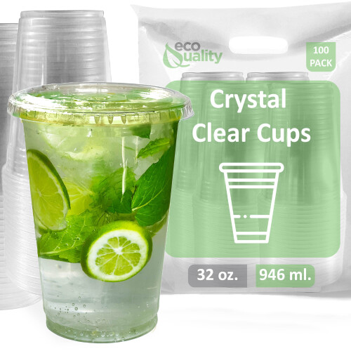 Πλαστικά ποτήρια μιας χρήσης EcoQuality, 32oz, διαφανή, 100 τεμάχια