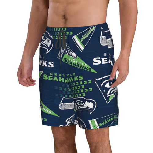 Seattle_Seahawks Ανδρικό casual παντελόνι θαλάσσης με κοντό μανίκι και λογότυπο ομάδας 1