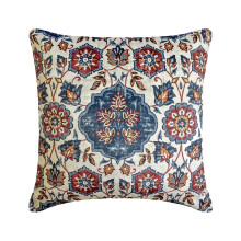 HomeCentric Dekorativt Pudebetræk 40x40 cm Blå & Rustfarvet Fløjl, Marokkansk Blomsterdesign - Zahara