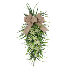 Guirlanda de lírios para porta de entrada, guirlanda floral grande para primavera e verão, guirlanda de lírios brancos com laço, guirlanda de