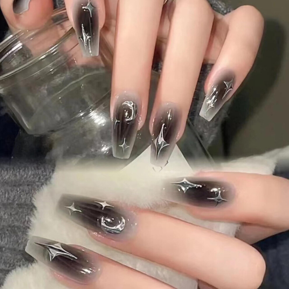 Reusable Press On Nails Set 24pcs with Glue Tabs Instant Gel Finish Custom Fit Manicure Kit