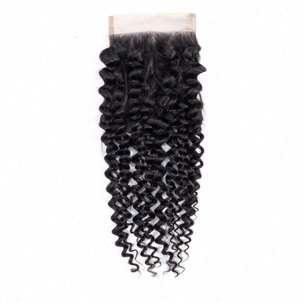 Unisex Brazilian Virgin Kinky Curly Lace Closure 4X4 With Baby Hair 130% Density Natural Color 14 Inch