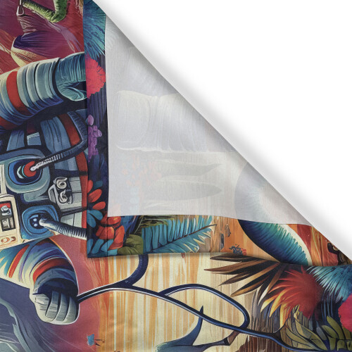 Ambesonne Outer Space Kitchen Curtains, Surreal Astronaut Moon, 55"x36", Multicolor Teal Red 2