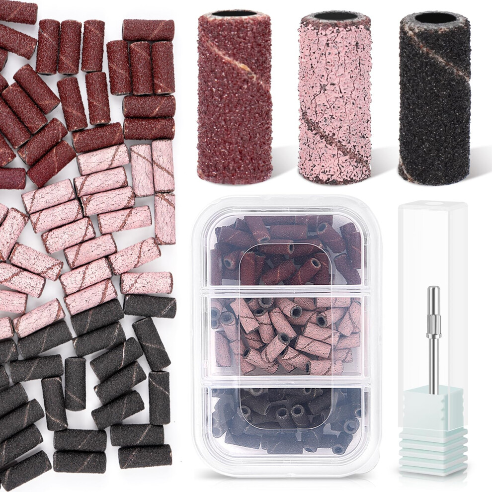90pcs 3mm Nail Drill Sanding Bands Set with 3/32 Inch Mandrel Bit, 80 180 240 Grit for Manicure Pedicure