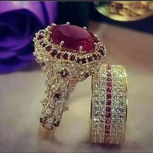 MIARHB Rode natuurlijke robijn en diamanten ring, legering