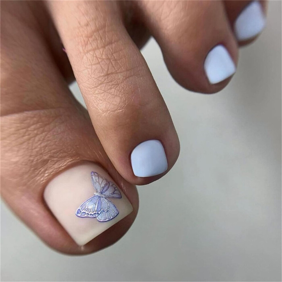 Purple Butterfly Press on Nails Set with French Tips, Full Cover Fake Nails for Women, 24pcs