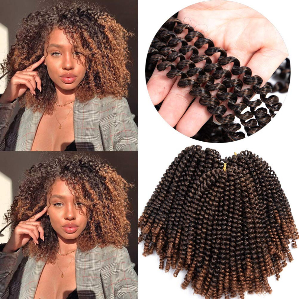 Unisex Spring Twist Crochet Hair 8 Inch Ombre Braiding Extensions Natural Afro Kinky Curl