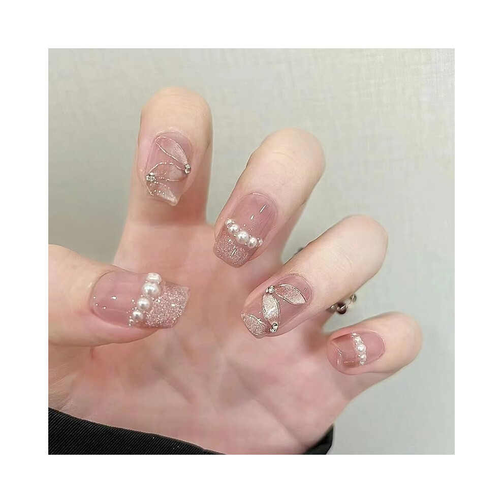 Press On Nails Long Coffin Pink Nude Acrylic False Nail Tips Set Reusable Glue On Nails for Women
