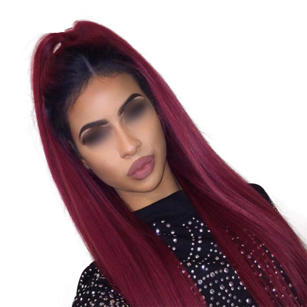 Unisex Red Brazilian Remy Lace Front Wig Silky Straight 13X6 Ombre 1B/99J Burgundy Human Hair 16''