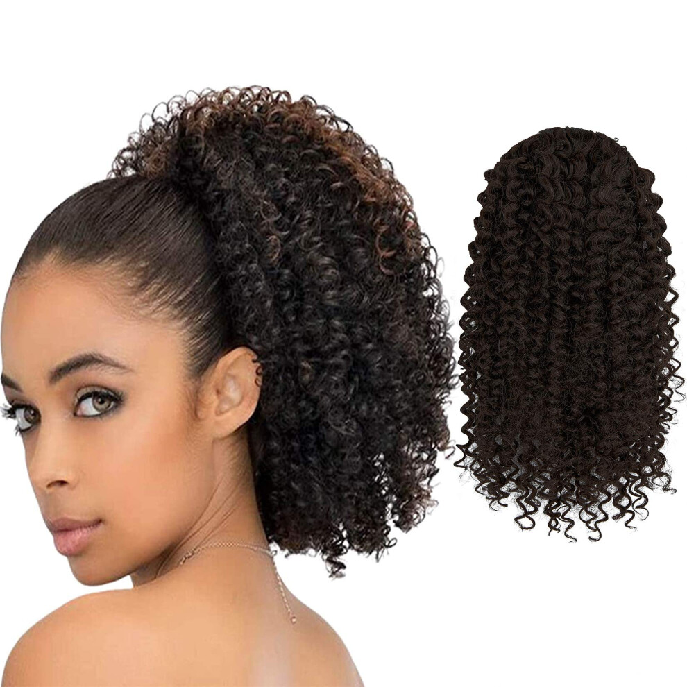 Unisex Black Kinky Curly Ponytail Extension Color 4# Natural Afro Drawstring Hairpiece For Women