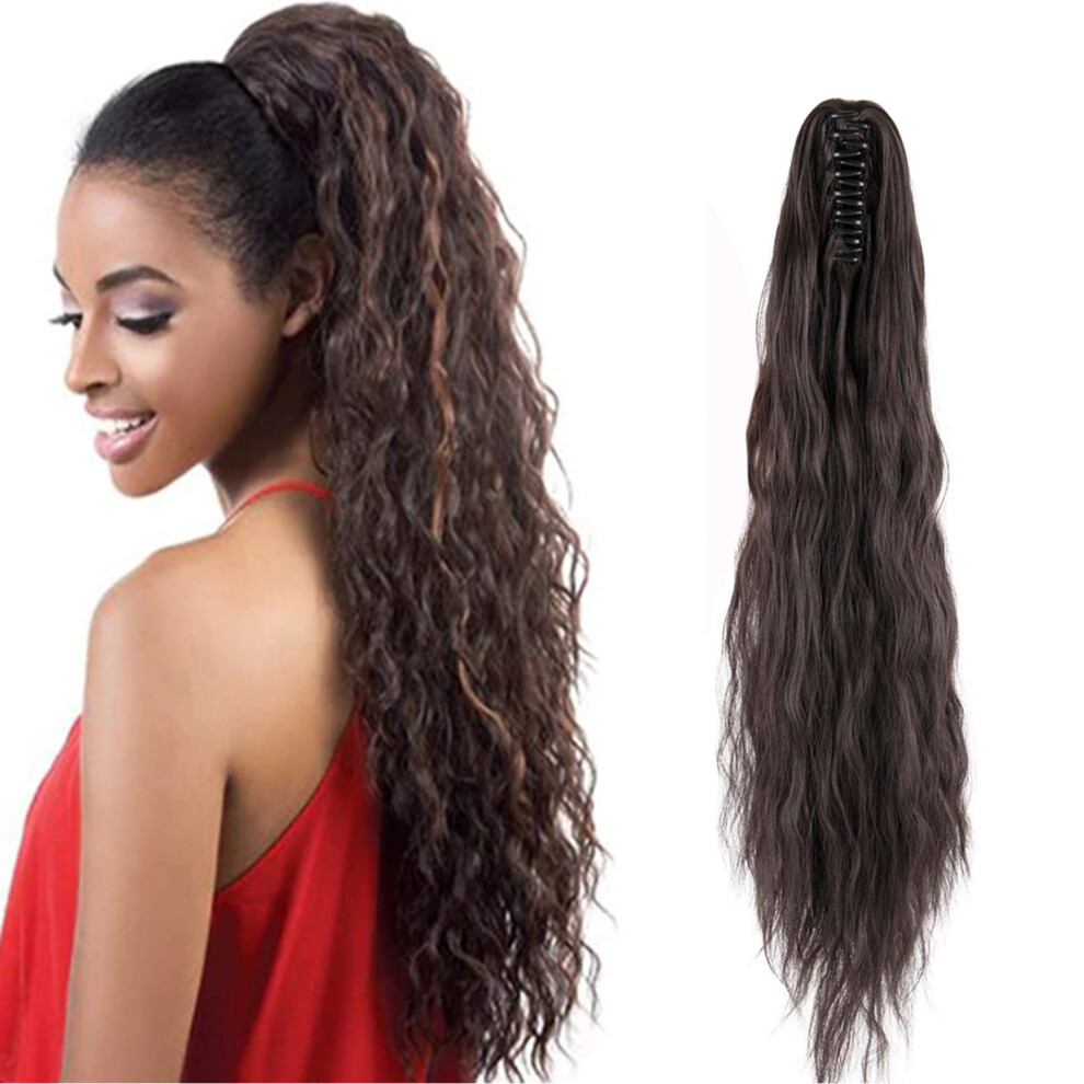 21 Inch Long Wavy Kinky Curly Clip In Ponytail Hair Extension with Quick Claw Clip and Natural Texture