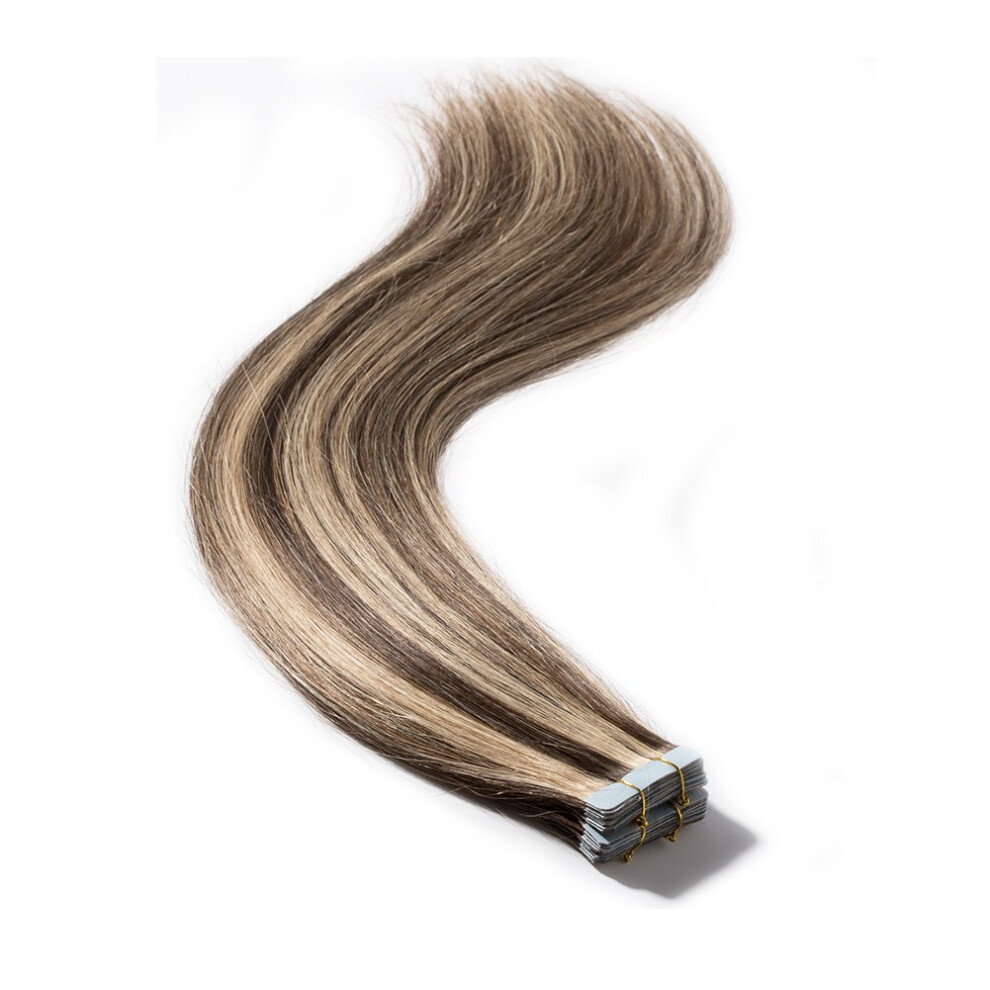 Unisex Brown Tape In Hair Extensions 18 Inch 100G Seamless Skin Weft 100% Remy Human Hair Medium Dark Blonde 40Pcs