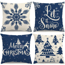 4 fundas de cojín decorativas de copos de nieve azules de 18x18 pulgadas para árbol de Navidad, decoración navideña de invierno.