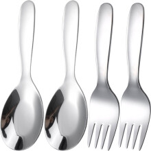 Fork and Spoon Set Kids Silverware Metal Forks Toddler Stainless Steel Teaspoon 4 Pcs