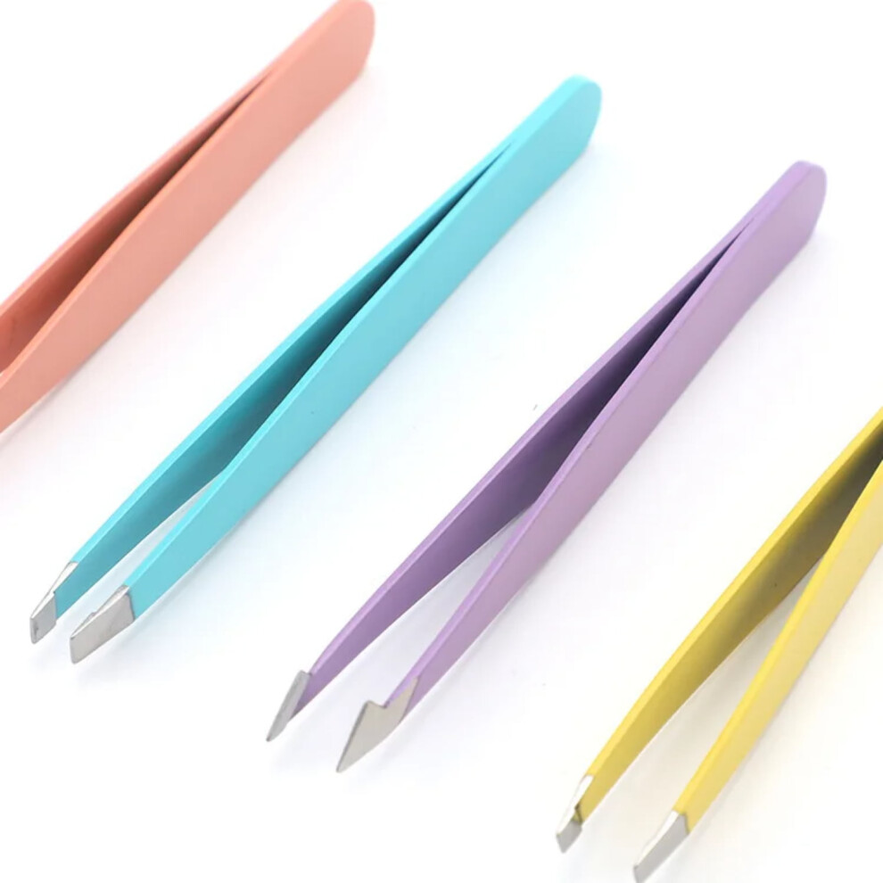 DEKAXID 4Pcs High-Quality Eyebrow Tweezer Colorful Hair Beauty Fine Hairs Puller Stainless Steel Slanted Brow Clips Removal Makeup Tools