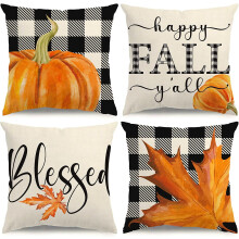 Fundas de almohada de otoño de 18x18 pulgadas, juego de 4, compatibles con la decoración de otoño, fundas de lino con estampado de calabazas a