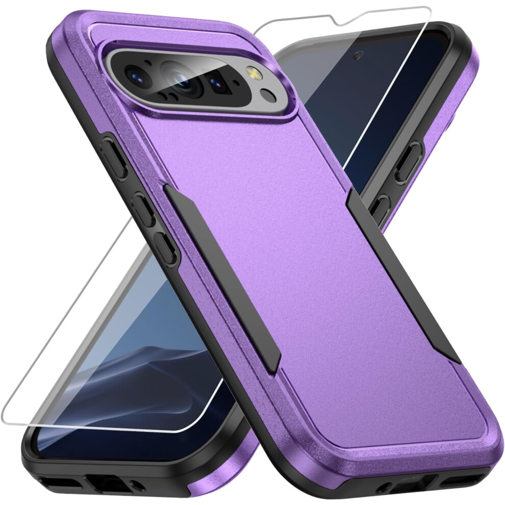 Rugged Shockproof Case For Pixel 9/Pixel 9 Pro With Screen Protector Â Military Grade Drop Tested, Purple 9164030525061