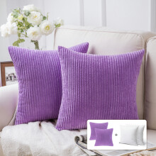 Cojín cuadrado decorativo de terciopelo de pana suave de color liso para sofá, 50 x 50 cm, violeta, paquete de 2