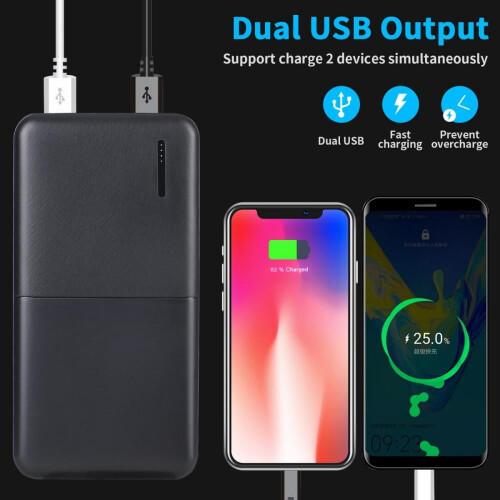 Μαύρο Power Bank Φορητός φορτιστής 50000mAh με διπλή θύρα USB, συμβατός με iPhone, συμβατός με 2