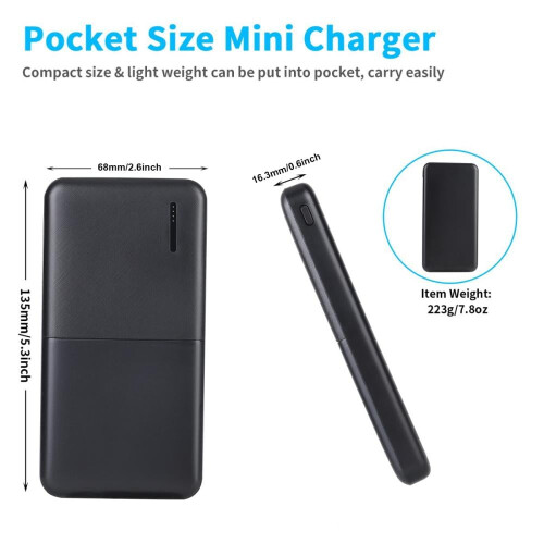 Μαύρο Power Bank Φορητός φορτιστής 50000mAh με διπλή θύρα USB, συμβατός με iPhone, συμβατός με 1