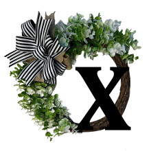 Guirlanda de flores com laço, compatível com sobrenomes que começam com ZO, coroa de flores rústica com 26 letras para porta de entrada,