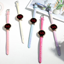 SUSUchens Digital Watch Multifunctional Life Waterproof Digital Display Fashionable Women Round LED Digital Watch for Daily Wear Red
