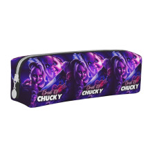 Bride Of Chucky Pen Pouch, Black Leather Pencil Holder, Portable Zipper Case for Fountain Pens, Markers, Makeup, Coins - White