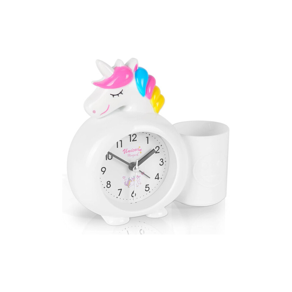 Kids Alarm Clock for Girls, Unicorn Tick-Free Alarm Clock with Pen Holder, Silent Bedside Table Clock, Loud Alarm Clock