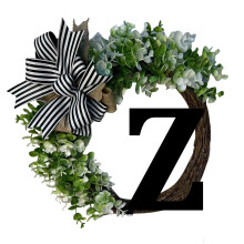 Guirlanda com o sobrenome Uclet e laço, placa de boas-vindas, enfeite de porta estilo fazenda com 26 letras, decoração para porta de entrada