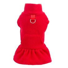 Vestido para mascotas Otoño Invierno Anillo en forma de D Dobladillo plisado Color liso Forro polar grueso Sin mangas Conjunto para perro cachorro