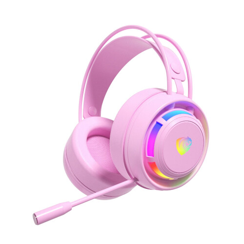 Cuffie con filo - Cuffie da gioco cablate a doppio canale per computer desktop, notebook e cuffie con microfono (rosa)