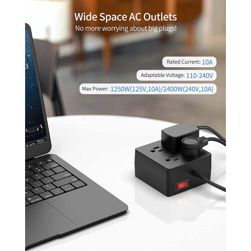 Πολύπριζο USB με προστασία από υπερτάσεις - Σταθμός φόρτισης 9,8 ποδιών με 2