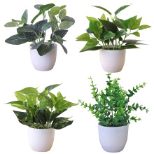Mini piante artificiali in vaso, piccole piante di plastica con fogliame fresco, vero bonsai verde per la casa, il bagno, matrimoni e decorazioni da