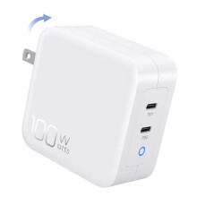 Cargador de pared GaN auténtico de 100 W con carga rápida PD, adaptador de corriente USB-C de 2 puertos.
