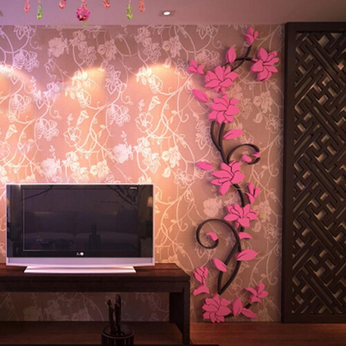 24x80cm3D Λουλούδι DIY Καθρέφτης Βινυλίου Αυτοκόλλητα Τοίχου Αυτοκόλλητα Τέχνη 1