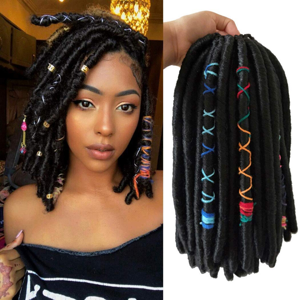 Unisex 14 Inch Goddess Faux Locs Crochet Braiding Hair Extensions, 1B Offblack Jamaican Bounce Style
