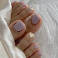 Faux ongles d'orteils mats à coller, violet clair, carrés, pour l'été, couleurs vives, couverture complète.