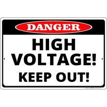 ¡Peligro! ¡Alto voltaje! ¡Manténgase alejado! Letrero metálico divertido para seguridad en el lugar de trabajo. Tamaño: 8 x 12 pulgadas.