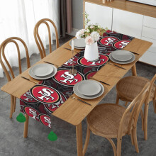 SF_49ers joulupöytäliina juhlakeittiön ruokapöydälle, talvinen joulukoriste tupsuilla, sisä- ja ulkojuhlakoristeet kotiin