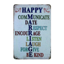 Μεταλλική πινακίδα Happy Communicate σε κασσίτερο, μοντέρνα διακόσμηση σπιτιού. Μέγεθος: