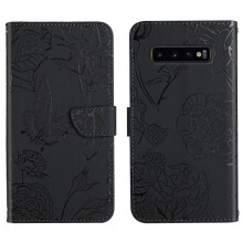 Case for compatible with Samsung Galaxy S10 Plus, Wrist Strap, Anti-drop PU Leather Flip Cover, Flowers and Butterflies Design