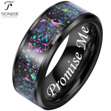 Anillo Tioneer de tungsteno con revestimiento IP negro de 8 mm, serie Galaxy, con incrustaciones de ópalo en diferentes estilos. Alianza de boda
