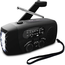 Crank radio with solar cells and flashlight - Powerbank --Black -WELLNGS red