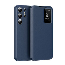Compatible with Samsung Galaxy S25 Ultra Smart Wallet Case, Slim PU Leather Flip Cover with Small Screen View & Tap Control, Card Holder, Blue