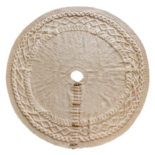 Jupe de sapin de Noël de 122 cm (48 pouces), décoration rustique de Noël en tricot épais à torsades, tapis rouge ajouré à motif de dentelle