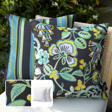 Phantoscope Outdoor Waterdichte Decoratieve Sierkussen met Bloemenprint voor Terras en Tuin, Donkergroen 20x20 inch, Set van 2