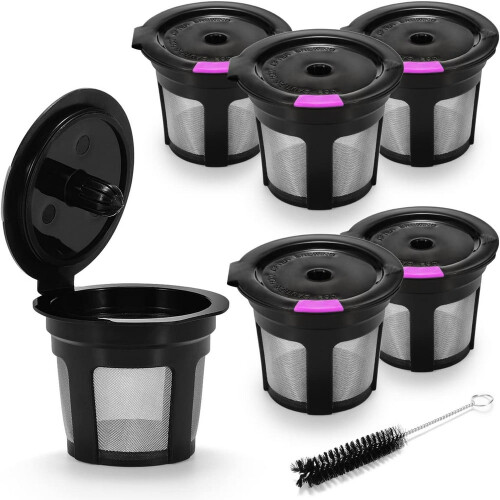 Kit com 6 Cápsulas de Café Reutilizáveis LEEYNEER, compatíveis com Keurig 2.0 e 1.0, com Escova de Limpeza.